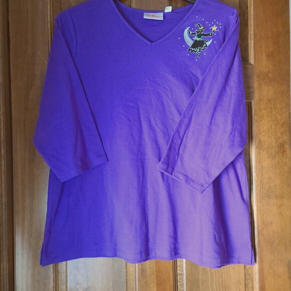 Quacker Factory Other - QUAKER FABRIC HALLOWEEN WITCH  SILVER CRESCENT MOON  WITH 3/4 SLEEVES SIZE XL